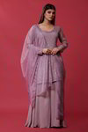 *Фиолетовое нарядное платье / костюм из креп-жоржета, украшенное вышивкой