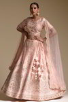 *Розовый индийский женский свадебный костюм лехенга (ленга) чоли из натурального шёлка с короткими рукавами, украшенный вышивкой