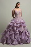 *Фиолетовое нарядное платье / костюм из фатина без рукавов, украшенное вышивкой