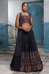*Синий индийский женский свадебный костюм лехенга (ленга) чоли из креп-шёлка, украшенный вышивкой