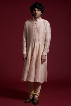 Золотой индийский свадебный мужской костюм / шервани из хлопка с шёлком и шёлка-сырца, украшенный вышивкой