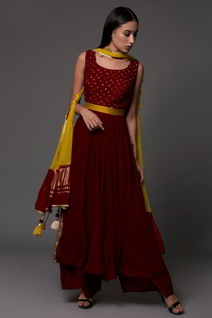Бордовое платье / костюм из креп-жоржета без рукавов