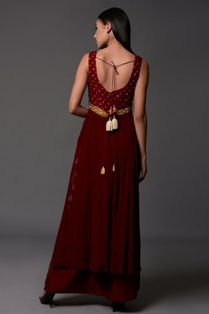 Бордовое платье / костюм из креп-жоржета без рукавов