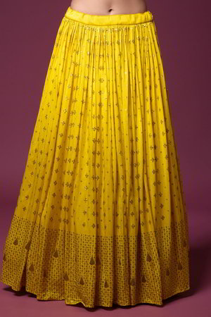 Жёлтый индийский женский свадебный костюм лехенга (ленга) чоли из крепа и шёлка без рукавов, украшенный вышивкой